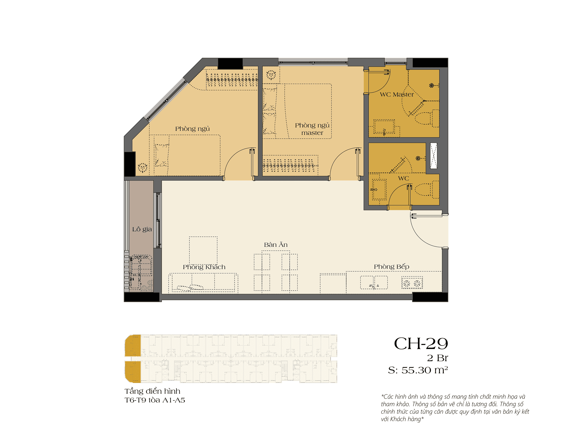 Thiết kế căn hộ 2 phòng master ngủ dự án Sun Urban City Hà Nam